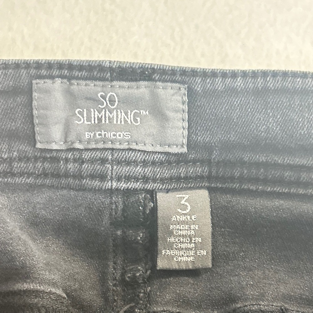 Chicos So Slimming Ankle Jeans Womens 3 Black Straight Leg Stretch Denim Gold HW - Picture 2 of 11